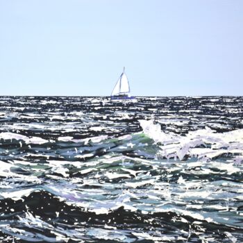 Malarstwo zatytułowany „Ocean. Sailboat 6.” autorstwa Iryna Kastsova, Oryginalna praca, Akryl Zamontowany na Drewniana rama…