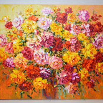 Картина под названием "A large bouquet of…" - Iryna Kastsova, Подлинное произведение искусства, Масло Установлен на Деревянн…