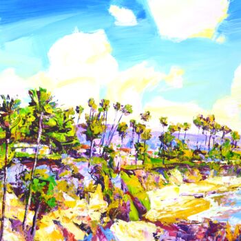 Malarstwo zatytułowany „California. Palm tr…” autorstwa Iryna Kastsova, Oryginalna praca, Akryl Zamontowany na Drewniana ram…