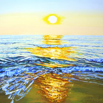 Schilderij getiteld "Ocean. Golden rays." door Iryna Kastsova, Origineel Kunstwerk, Acryl Gemonteerd op Frame voor houten br…