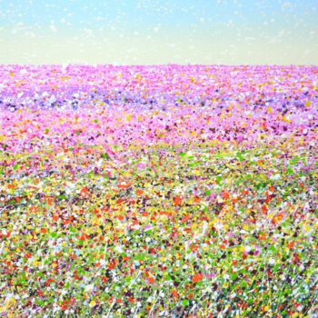 Картина под названием "Flower field. Summe…" - Iryna Kastsova, Подлинное произведение искусства, Акрил Установлен на Деревян…