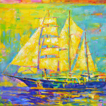 Painting titled "Ship" by Iryna Kastsova, Original Artwork, Oil Mounted on Wood Stretcher frame