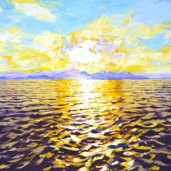 Painting titled "Light on water 60." by Iryna Kastsova, Original Artwork, Acrylic Mounted on Wood Stretcher frame