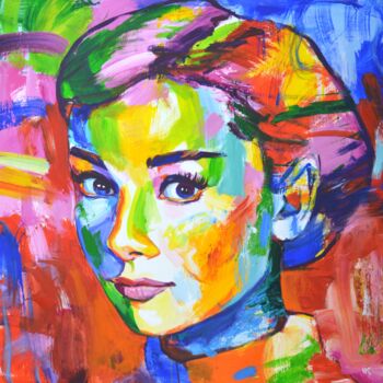 Картина под названием "Audrey Hepburn" - Iryna Kastsova, Подлинное произведение искусства, Акрил Установлен на Деревянная ра…