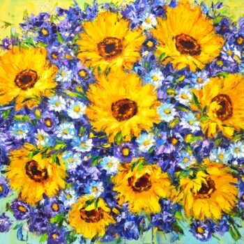 Peinture intitulée "Sunflowers 19." par Iryna Kastsova, Œuvre d'art originale, Huile Monté sur Châssis en bois