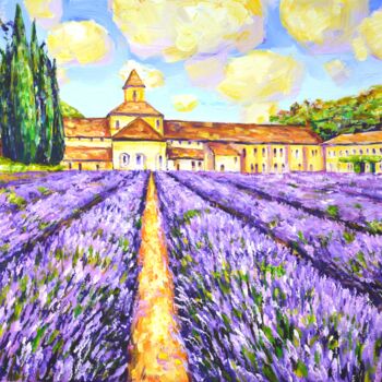 Peinture intitulée "Lavender field in F…" par Iryna Kastsova, Œuvre d'art originale, Acrylique Monté sur Châssis en bois