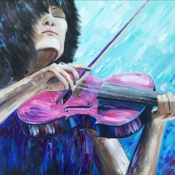 Painting titled "Violinist" by Iryna Kazmiruk, Original Artwork, Oil Mounted on Wood Stretcher frame