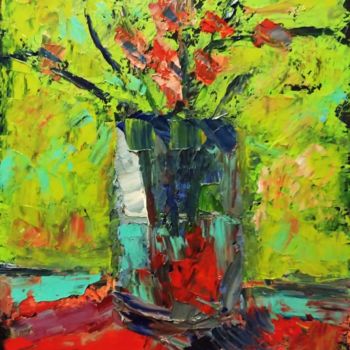 Painting titled "red flowers" by Irena, Original Artwork, Oil
