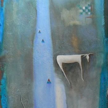 Картина под названием "Bleu safran" - Isa Feroe, Подлинное произведение искусства, Масло