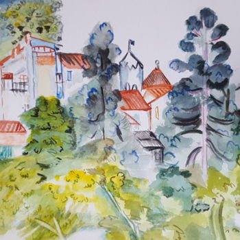 Картина под названием "le petit village de…" - Isa Ferrari, Подлинное произведение искусства