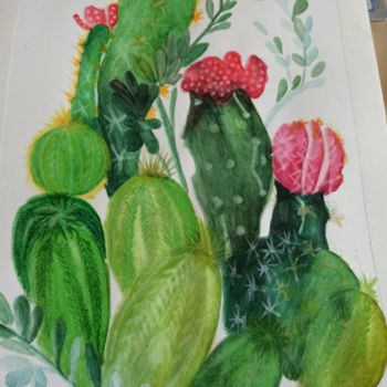 Peinture intitulée "le monde des cactus" par Isa Ferrari, Œuvre d'art originale, Aquarelle