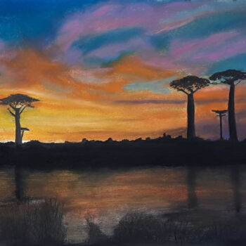 Painting titled "Les baobabs" by Isa-Isarielle, Original Artwork, Pastel