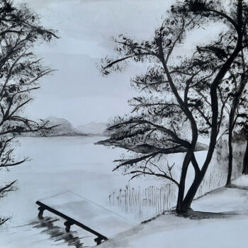 Painting titled "Au bord du lac" by Isa-Isarielle, Original Artwork, Watercolor