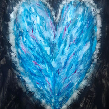 Schilderij getiteld "Coeur bleu" door Isa-Isarielle, Origineel Kunstwerk, Acryl