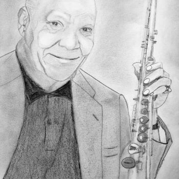 Drawing titled "Sidney Bechet" by Isa-Isarielle, Original Artwork, Pencil