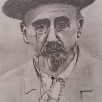 Drawing titled "Émile Zola" by Isa-Isarielle, Original Artwork, Pencil