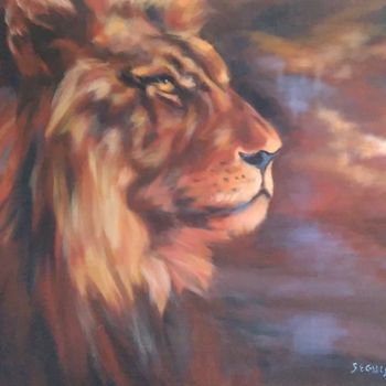 Painting titled "lion" by Isabelle Seguin, Original Artwork, Acrylic