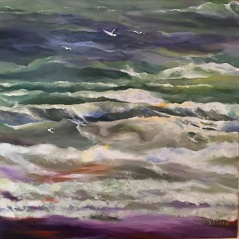 Peinture intitulée "vagues avec du fush…" par Isabelle Seguin, Œuvre d'art originale, Acrylique