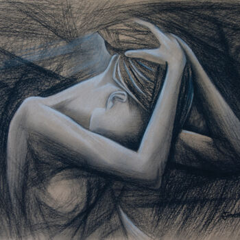 Рисунок под названием "Akt 001" - Isaac Feldman, Подлинное произведение искусства, Древесный уголь