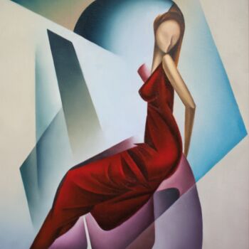 Peinture intitulée "Das Mädchen im Roten" par Isaac Feldman, Œuvre d'art originale, Huile Monté sur Châssis en bois