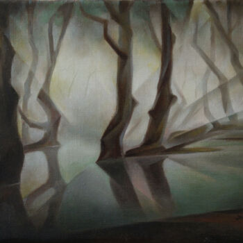 Peinture intitulée "Forest lake" par Isaac Feldman, Œuvre d'art originale, Huile Monté sur Châssis en bois