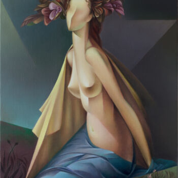 Painting titled "Flora" by Isaac Feldman, Original Artwork, Oil Mounted on Wood Stretcher frame