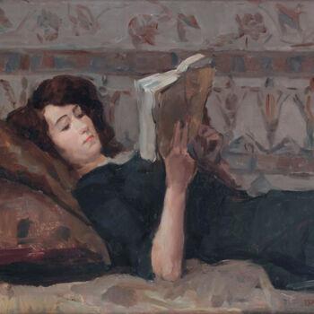 Pintura intitulada "Jeune fille lisant…" por Isaac Israëls, Obras de arte originais, Óleo