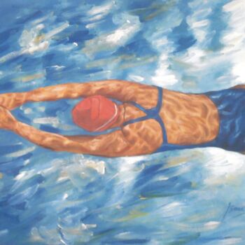 Painting titled "Swimming" by Isaac Opoku Badu, Original Artwork, Acrylic