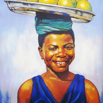 「Orange seller」というタイトルの絵画 Isaac Opoku Baduによって, オリジナルのアートワーク, アクリル