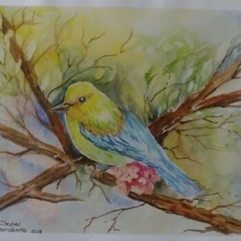 Malerei mit dem Titel "Pássaro / Bird" von Isabel Alfarrobinha, Original-Kunstwerk, Aquarell