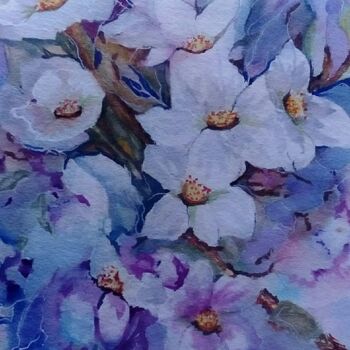 Pintura intitulada "Flores da amoreira" por Isabel Alfarrobinha, Obras de arte originais, Aquarela