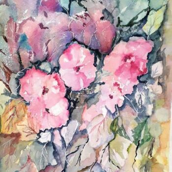 Pintura intitulada "Floral imaginário I" por Isabel Alfarrobinha, Obras de arte originais, Aquarela