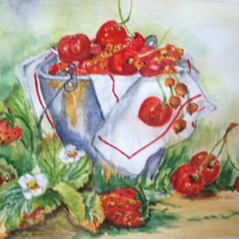 Pintura intitulada "frutos-vermelhos.jpg" por Isabel Alfarrobinha, Obras de arte originais, Aquarela