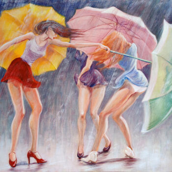 Картина под названием "Jour de Pluie (Rain…" - Isabel Mahe, Подлинное произведение искусства, Масло Установлен на Другая жес…