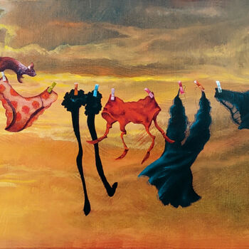 Peinture intitulée "Lingerie aux 3 écur…" par Isabel Mahe, Œuvre d'art originale, Huile