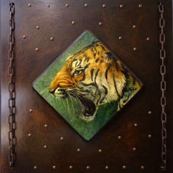 Painting titled "Le Dernier Tigre" by Isabel Mahe, Original Artwork, Oil Mounted on Other rigid panel