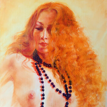 Painting titled "Jeune Femme au Coll…" by Isabel Mahe, Original Artwork, Oil Mounted on Wood Stretcher frame