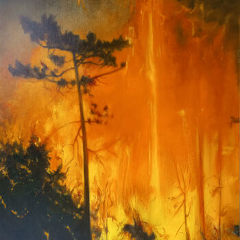 Картина под названием "Flambée d'Ambre / A…" - Isabel Mahe, Подлинное произведение искусства, Масло Установлен на Деревянная…