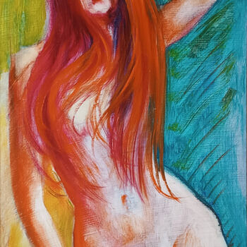 Painting titled "Toute Nue ... Fully…" by Isabel Mahe, Original Artwork, Oil Mounted on Cardboard