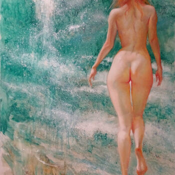 Painting titled "Mer d'Emeraude / Em…" by Isabel Mahe, Original Artwork, Oil