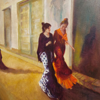 Painting titled "Sevillanas" by Isabel Mahe, Original Artwork, Oil Mounted on Wood Stretcher frame