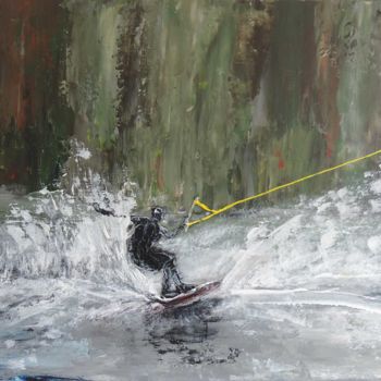 Painting titled ""Wake" (Wakeboard…" by Isabel Vallat, Original Artwork, Acrylic