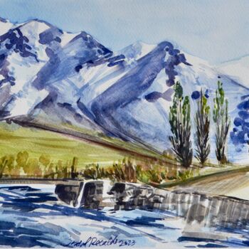 Peinture intitulée "Montagne innevate" par Isabel Zuniga Recalde, Œuvre d'art originale, Aquarelle