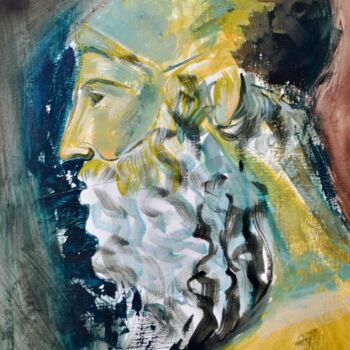 Painting titled "Eroe greco" by Isabel Zuniga Recalde, Original Artwork, Oil Mounted on Wood Stretcher frame