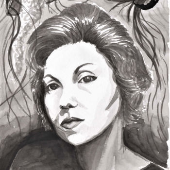 Painting titled "Clarice Lispector" by Isabela Maria, Original Artwork, Ink