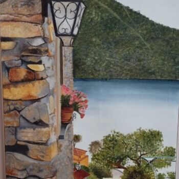 Peinture intitulée "Casa sul lago" par Isabella Corcelli, Œuvre d'art originale, Huile Monté sur Châssis en bois