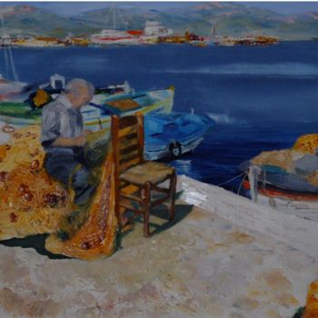Pintura intitulada "Pêcheur grec" por Isabelle Rombi, Obras de arte originais, Óleo