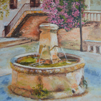 Peinture intitulée "Fontaine au village" par Isabelle Rombi, Œuvre d'art originale, Huile