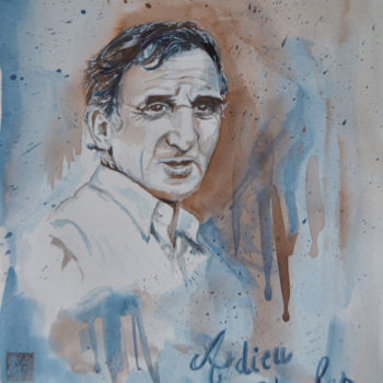Schilderij getiteld "Charles Aznavour" door Isabelle Rombi, Origineel Kunstwerk, Aquarel