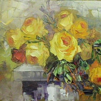 Pintura titulada "trandafiri galbeni…" por Isabela Seralio, Obra de arte original, Oleo